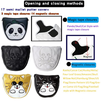 Golf Mallet Putter Covers Magnetic/Magic Tape Closure Synthetic Leather Multi Style Panda Cat Akita Durable Soft Golf Headcovers