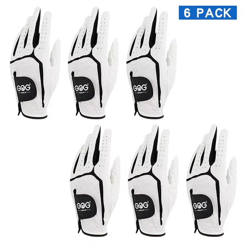 6 PCS Mens Golf Glove Genuine Sheepskin Leather Breathable Golf Gloves for Men Worn on Left Hand Non Slip Brand