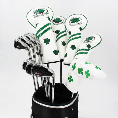 Golf Head Cover Four Leaf Clover Golf Wood Headcover for Driver Fairway Hybrid Putter PU Leather Waterproof Black White Covers