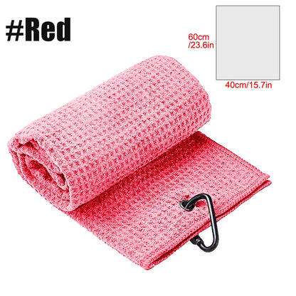 40X60Cm Tri-Fold Golf Towel Premium Microfiber Fabricwaffle Patternheavy Duty Carabiner Clip 5 Group of Color Options Golf Towel