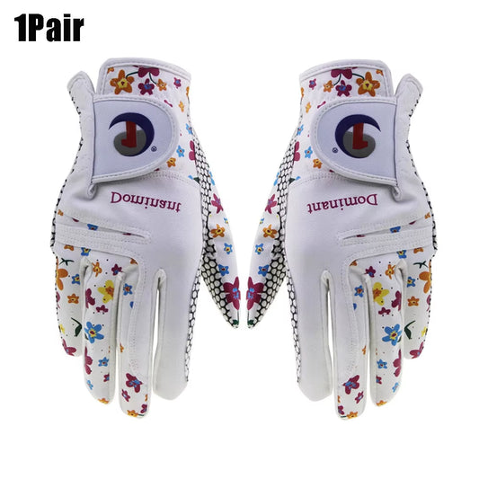 Golf Glove Women Ladies Pair Cool Leather Both Hand Summer Floral Colorful Breathable for Non Slip Gloves 1 Pair