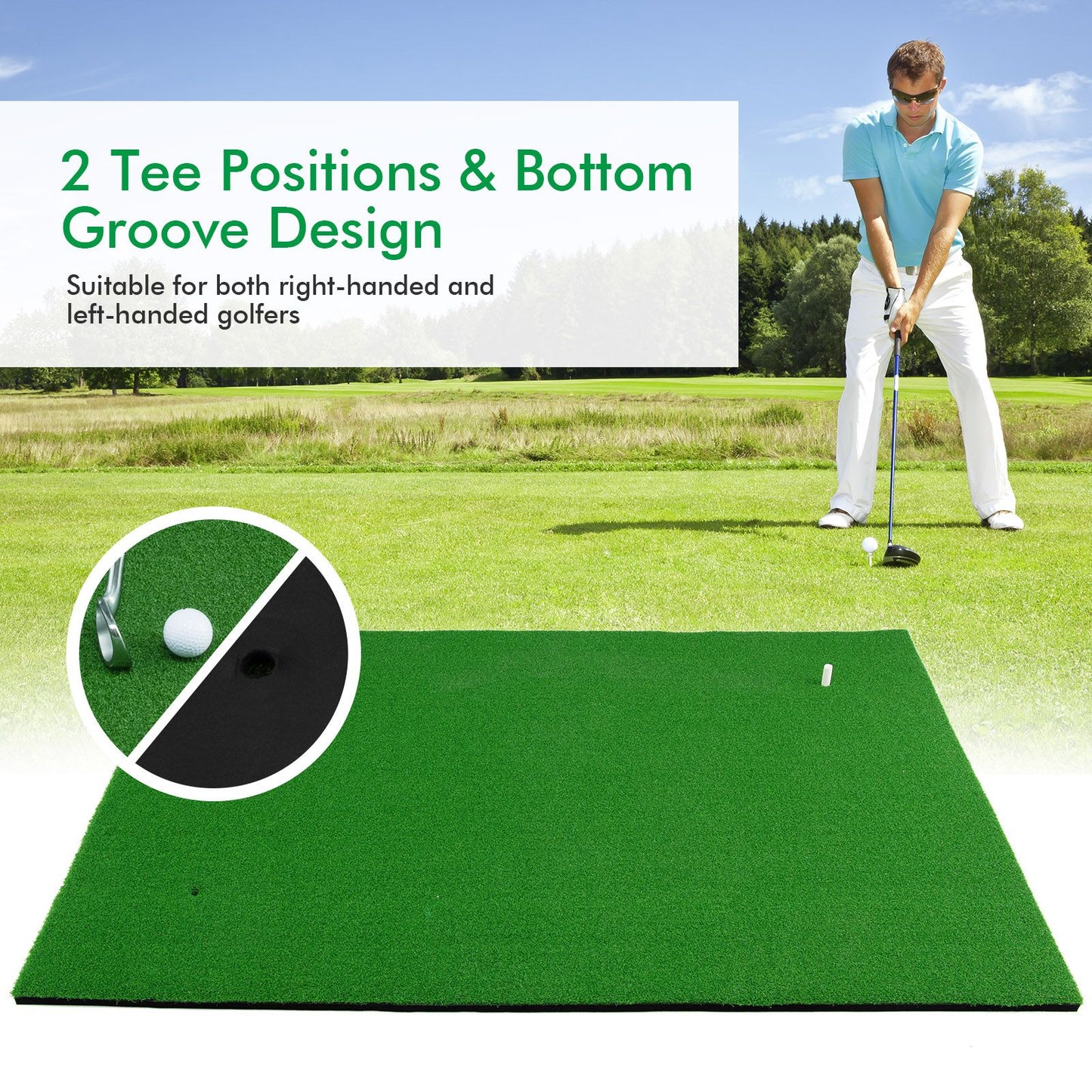 Golf Hitting Mat with Synthetic Turf and 2 Tee Positions