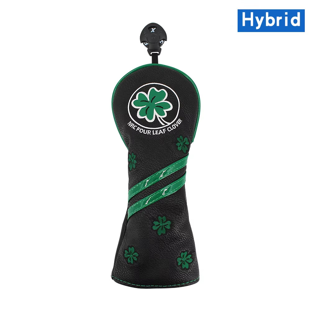 Golf Head Cover Four Leaf Clover Golf Wood Headcover for Driver Fairway Hybrid Putter PU Leather Waterproof Black White Covers