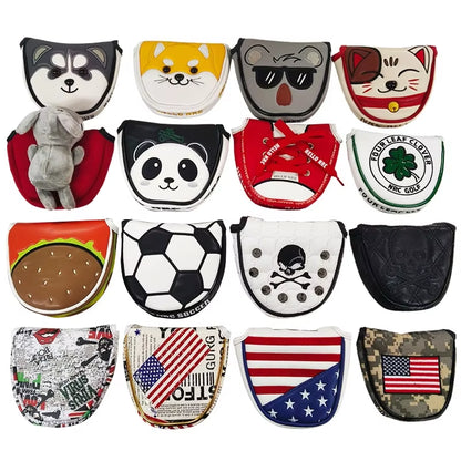 Golf Mallet Putter Covers Magnetic/Magic Tape Closure Synthetic Leather Multi Style Panda Cat Akita Durable Soft Golf Headcovers