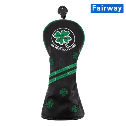 Golf Head Cover Four Leaf Clover Golf Wood Headcover for Driver Fairway Hybrid Putter PU Leather Waterproof Black White Covers