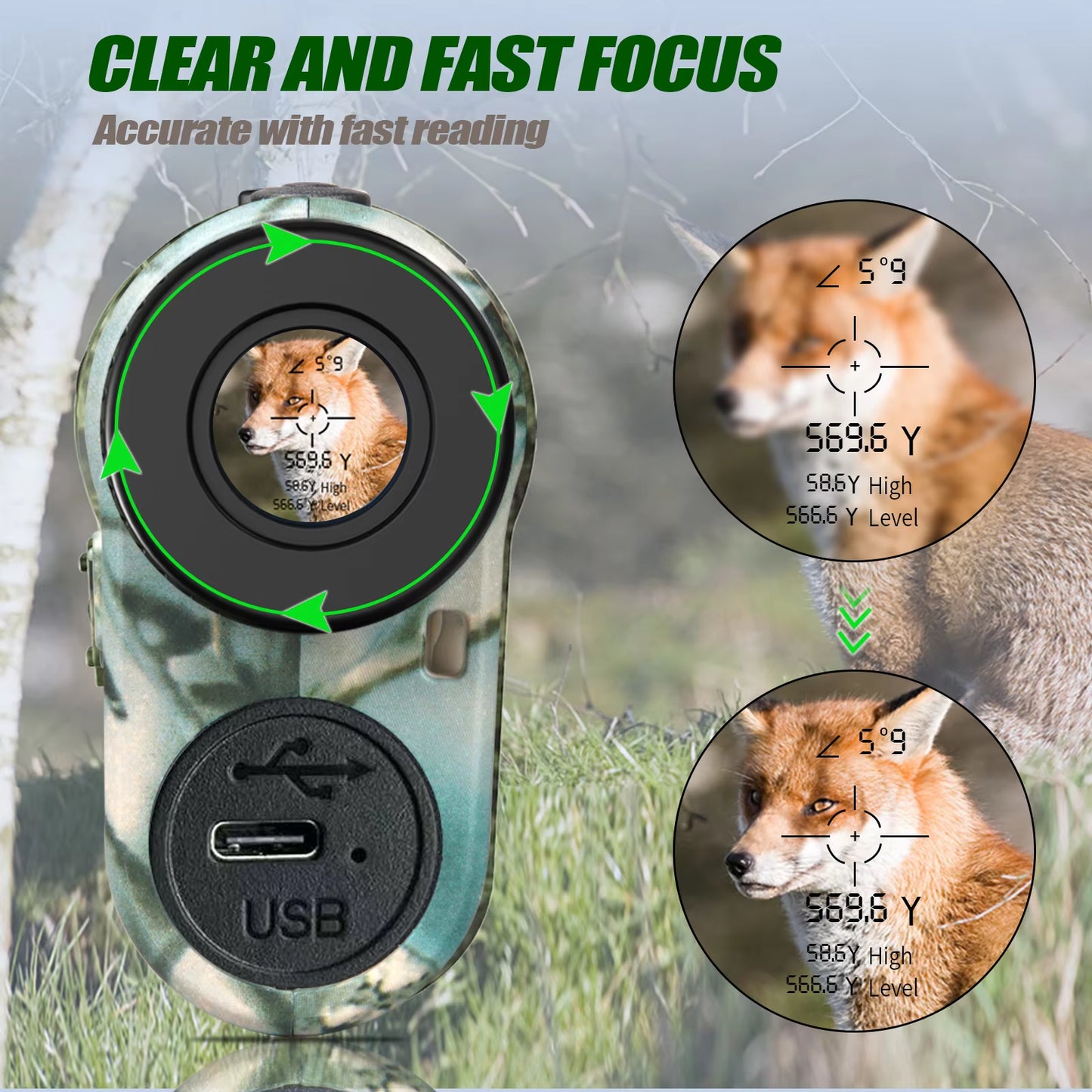 Hunting Laser Rangefinder 1000 Yards with Rechargeable Battery Hunting Range Finder with Target Acquisition Technology E