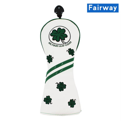 Golf Head Cover Four Leaf Clover Golf Wood Headcover for Driver Fairway Hybrid Putter PU Leather Waterproof Black White Covers