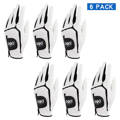 6 PCS Mens Golf Glove Genuine Sheepskin Leather Breathable Golf Gloves for Men Worn on Left Hand Non Slip Brand
