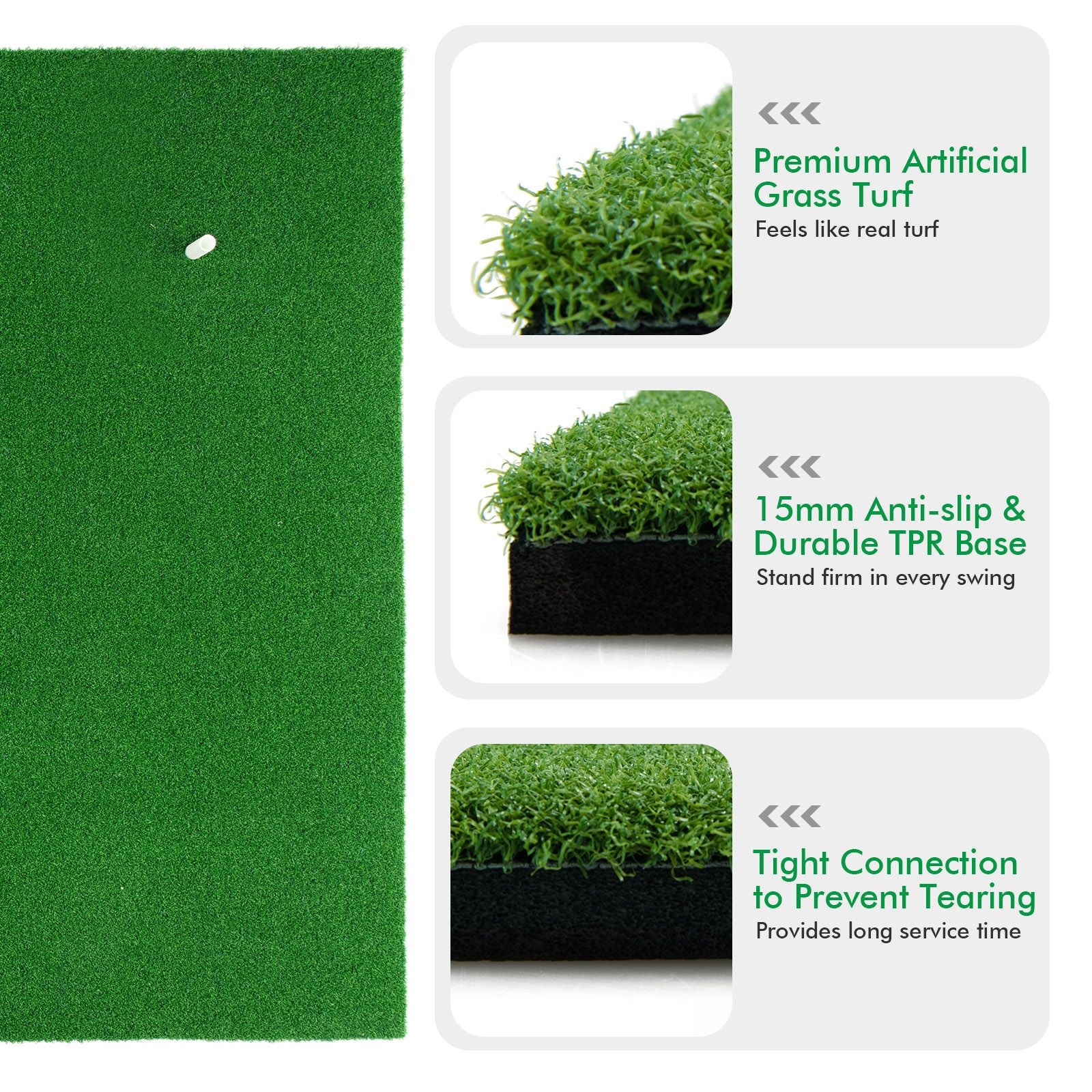 Golf Hitting Mat with Synthetic Turf and 2 Tee Positions